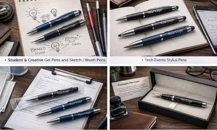 Branded metal pen on leather notebook for executive corporate gifts
