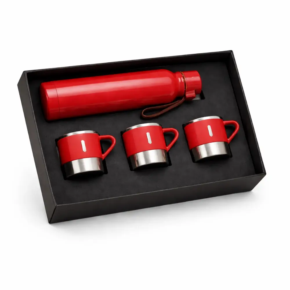 Premium 4-piece red insulated bottle and cup set for home and office Premium 4-piece red insulated bottle and cup set for home and office