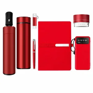 Custom Corporate Gift Set with premium business items arranged neatly on white background