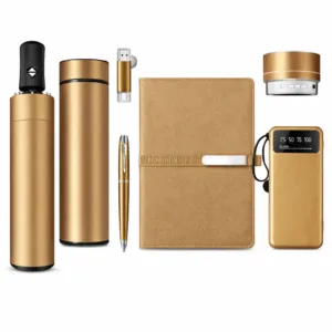 High-quality corporate gift set in color #e08d5b showing all items for client or employee gifts