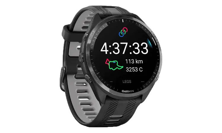 Garmin Forerunner 965 showing running metrics on AMOLED screen
