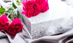 anniversary gift Romantic weekend getaway scene with a cozy cabin overlooking mountains at sunset