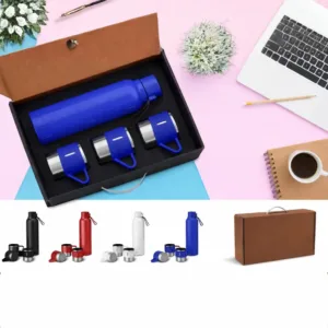 Travel-friendly red insulated Portable beverage set and matching cup set in Blue foam box