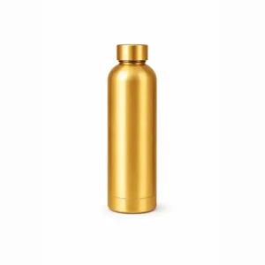Vibrind Suction Bottle in matte gold stainless steel with ergonomic grip on flat surface.