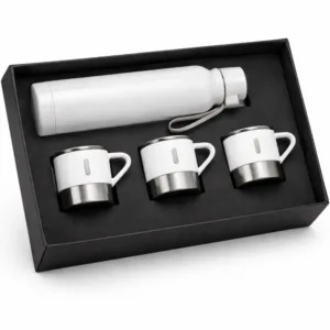 White Office water bottle set with red mugs on a light White background