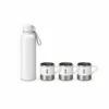 White insulated Office water bottle set with three matching White cups in a gift box