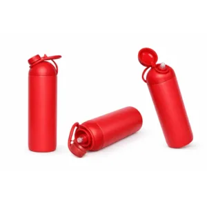 red sports water bottles with flip-top lid, isolated on white background.